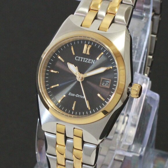 Citizen Eco Drive Ladies Corso Two Tone Black Dial 28mm - Picture 1 of 12
